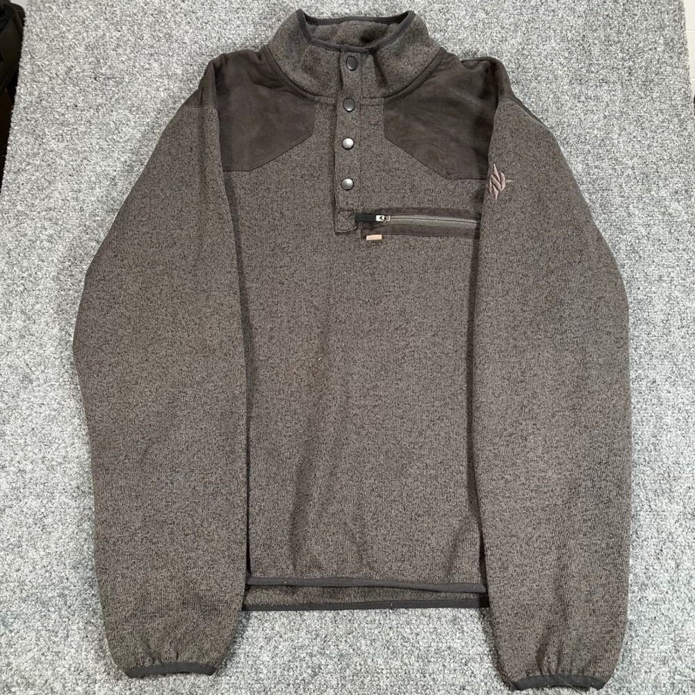 Nomad Mens Brown Fleece Quarter Snap Pullover Suede Shoulder Jacket Large
